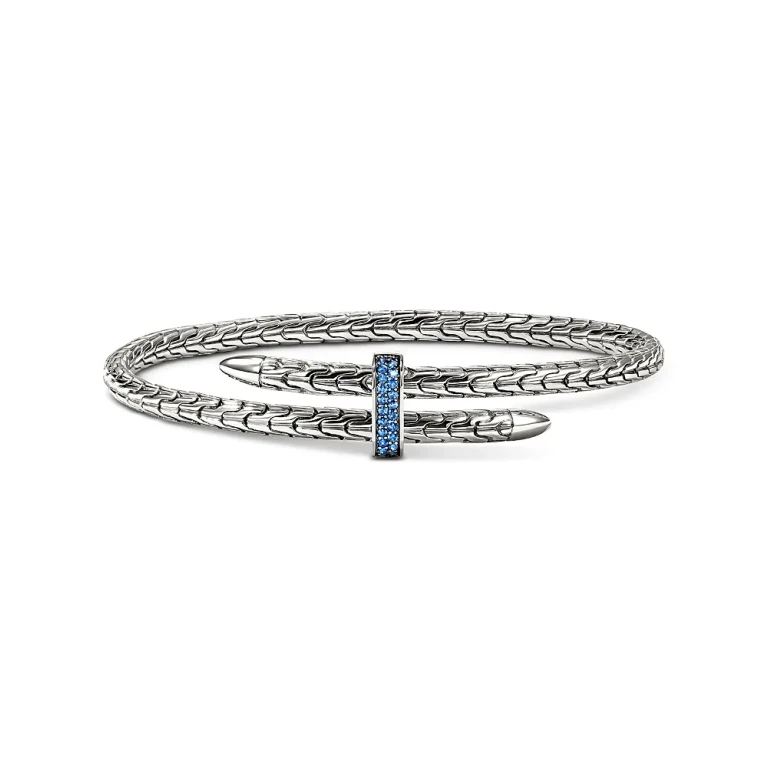 John Hardy Sterling Silver Spear Blue Sapphire Coil Cuff Bracelet