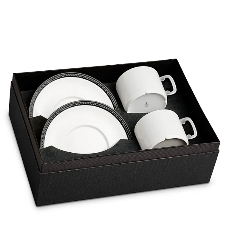 L'Objet Soie Tresse Black Tea Cup & Saucer Service for 2