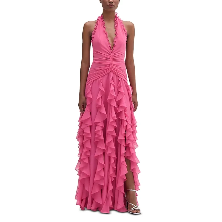 PatBO Ruffled Plunge Gown