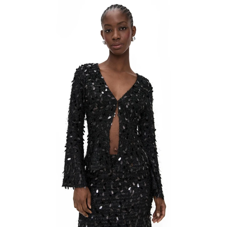 Bailey Rose Sequin Blouse Black XS