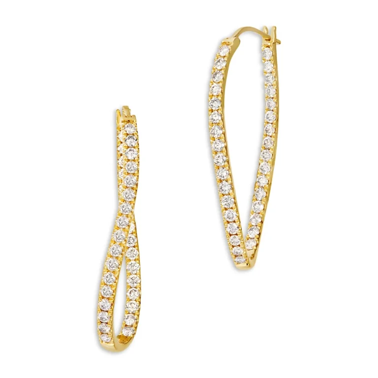 Champagne Diamond Wavy Inside Out Hoop Earrings in 14K Yellow Gold, 1.95 tcw