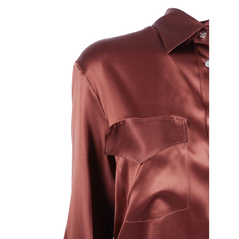 Mazzarelli Camicie Silk Shirt Mod. Michela Brown Elastane - Women