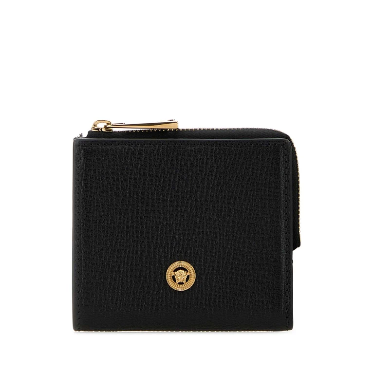 Black Leather Wallet Blackversacegold Portafogli - Men