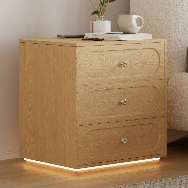 Modern Smart Nightstand with Light 2 Drawer Bedside Table with Charging Station