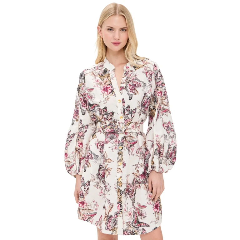 Robe chemise L'AGENCE Butterfly Jungle Blanc Multi Papillon XS