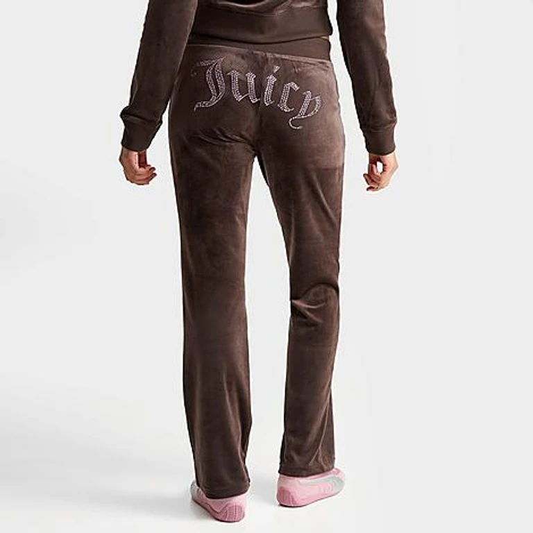 Juicy Couture Women's OG Big Bling Velour Track Pants in Brown Sugar/Pink Size: XS