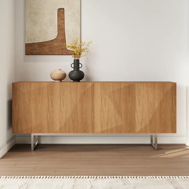 71" Sideboard with 4 Doors Adjustable Shelves Modern White Buffet Kitchen Cabinet