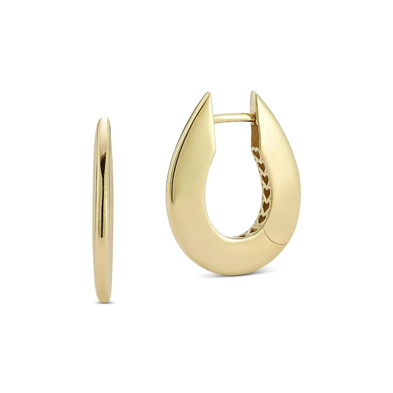 14K Yellow Gold Knife Edge Oval Hoop Earrings