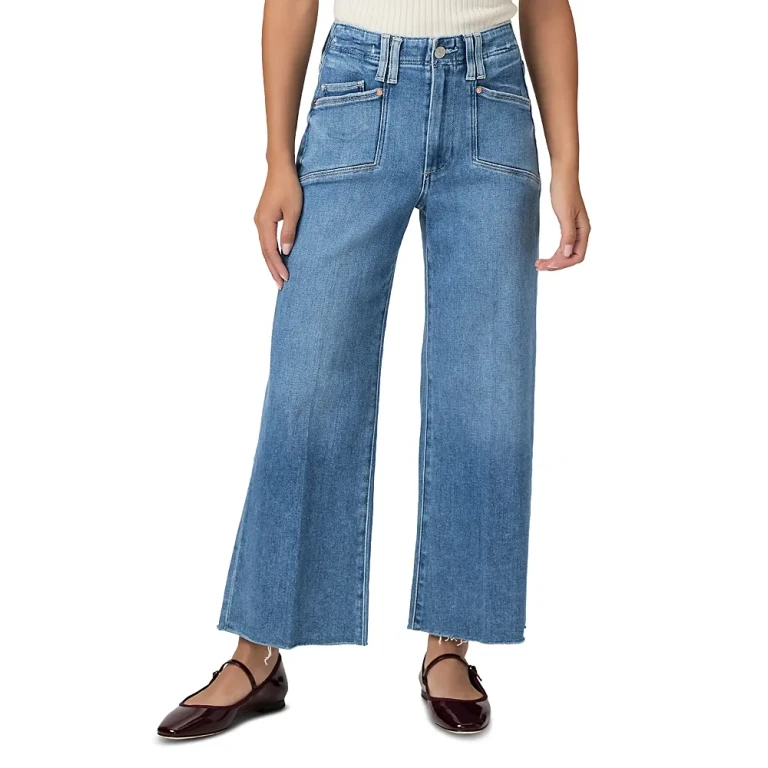 Paige Petites Anessa High Rise Wide Leg Jeans in Sunnie Distressed