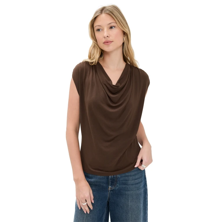 Vince Sleeveless Draped Cowl Neck Top Espresso L