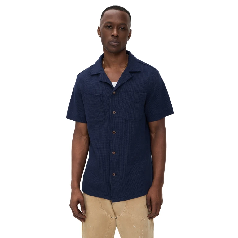 Polo Ralph Lauren Waffle Knit Andy Camp Shirt Harbor Island Blue S