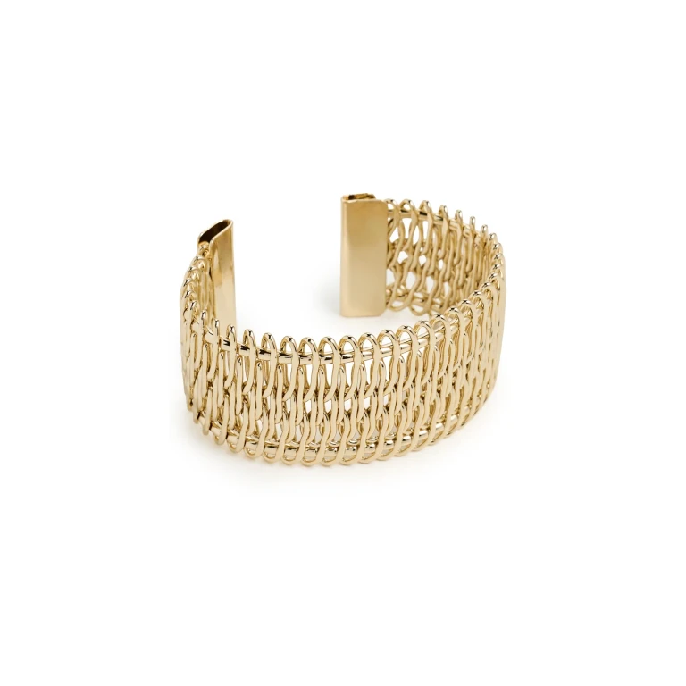 By Adina Eden Mesh Open Cuff Bangle Bracelet Gold One Size