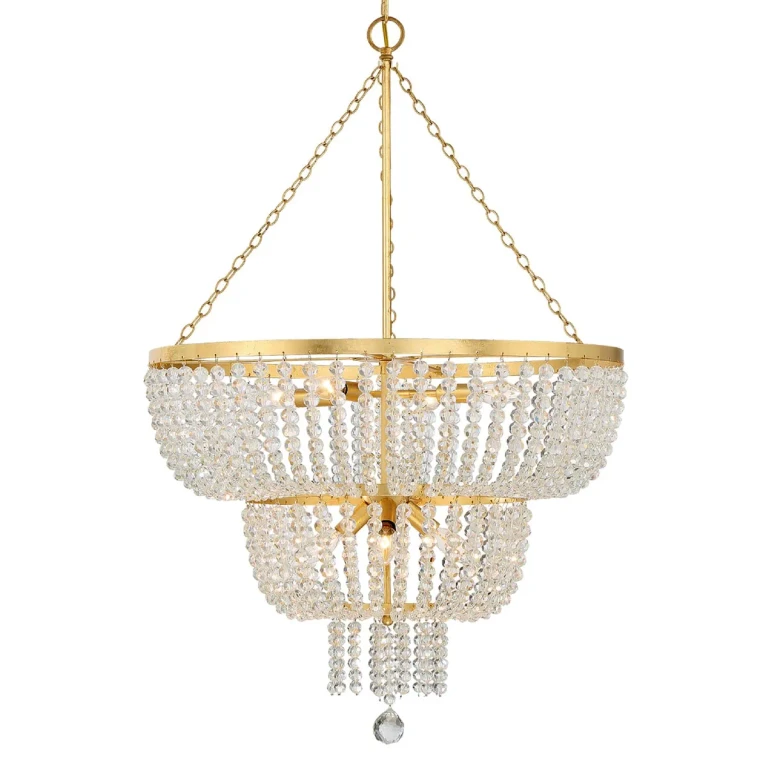 Rylee 8-Light 37" Chandelier in Antique Gold with Hand Cut Faceted Beads Crystals