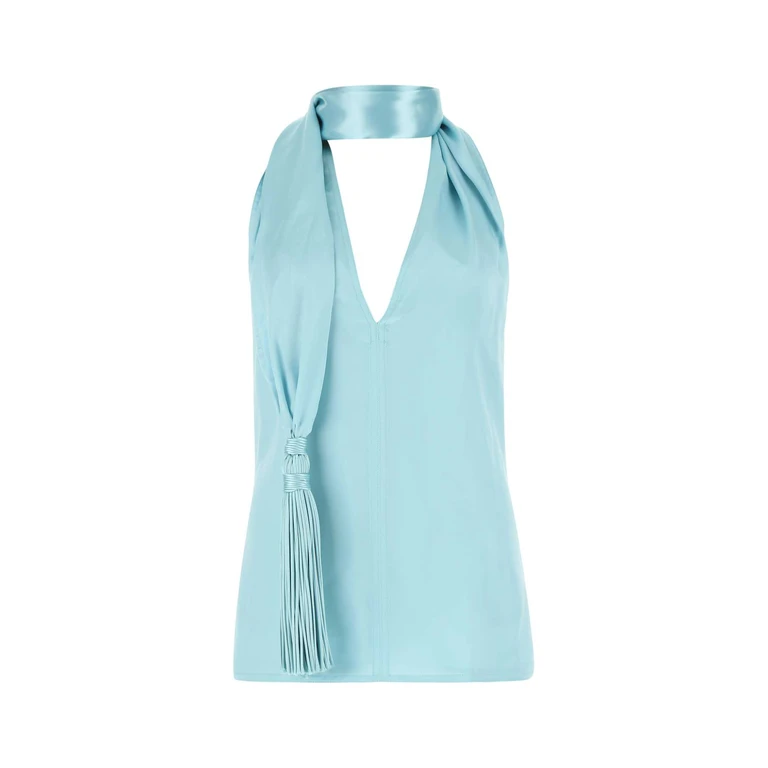 Bottega Veneta Pastel Light-Blue Satin Top 8955 Exterior: Cupro Maglie - Women