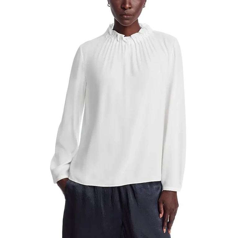 Eileen Fisher Gathered Neck Silk Top
