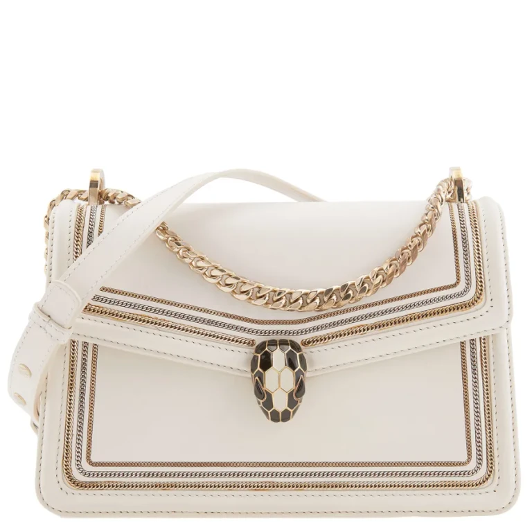 Bvlgari Serpenti Leather Crossbody Bag In White