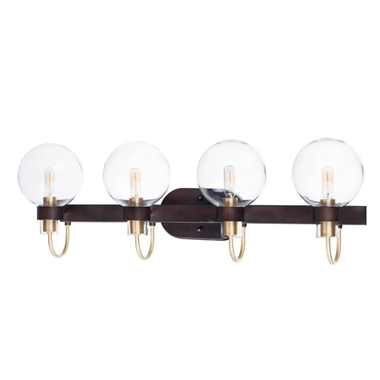 Maxim Bauhaus 4-Light Bathroom Vanity Light in Bronze and Satin Brass - 30514CLBZSBR