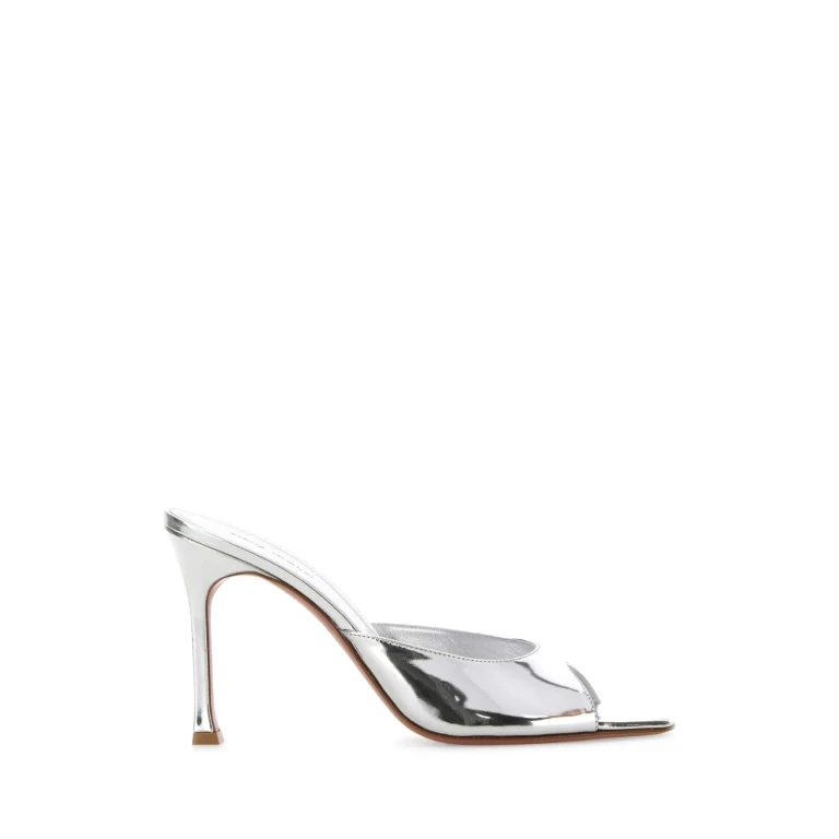 Amina Muaddi Silver Leather Alexa Mules
