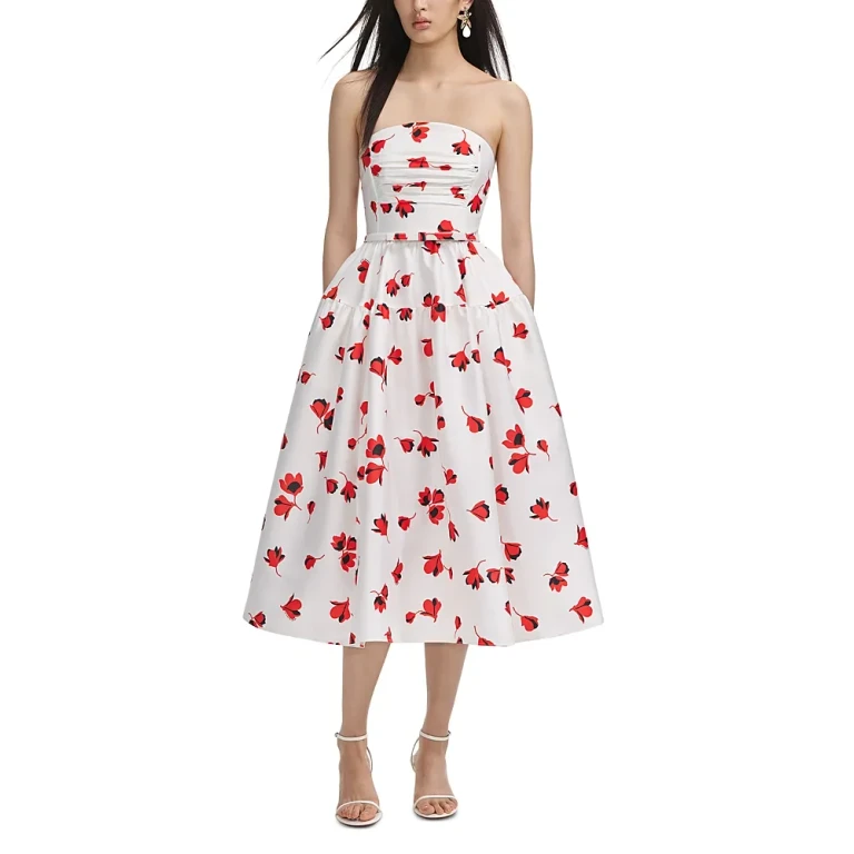 Self-Portrait Floral Print Taffeta Midi Dress