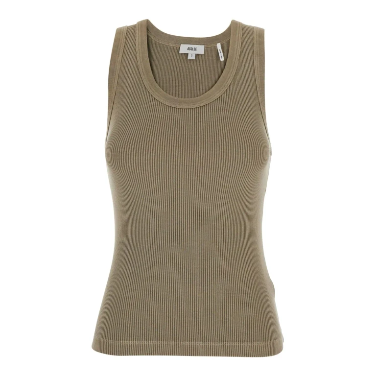 AGOLDE Top Poppy Tank in Trail Green with Round Neck and Short Sleeves in Cotton and Tencel Femme