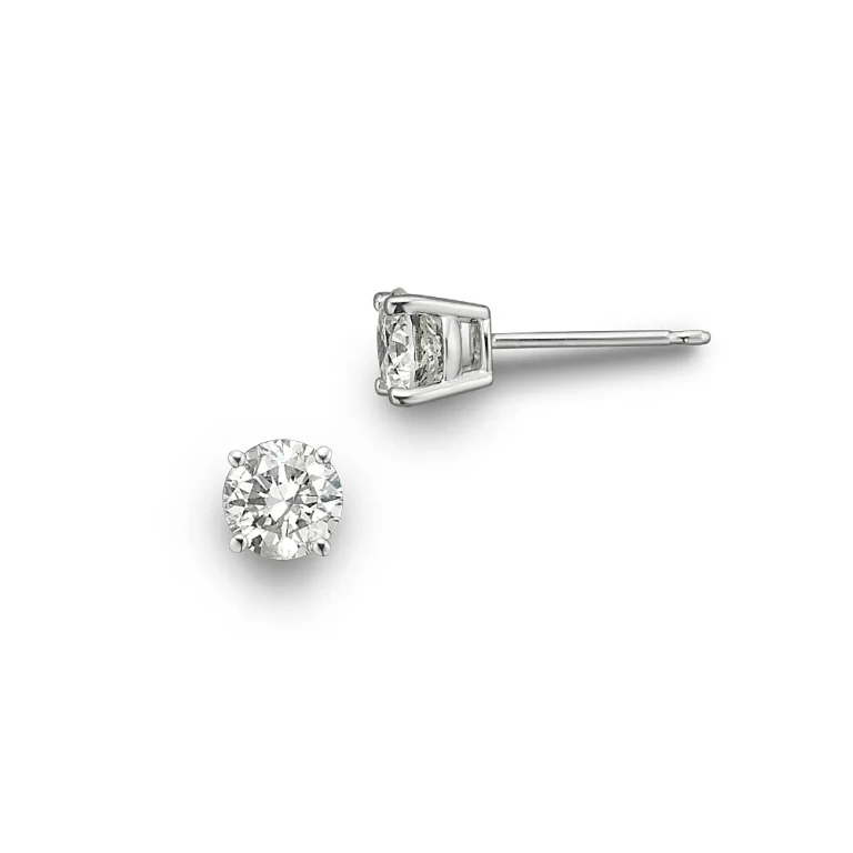 Colorless Certified Round Diamond Stud Earring in 18K White Gold, 0.30 ct. tw.