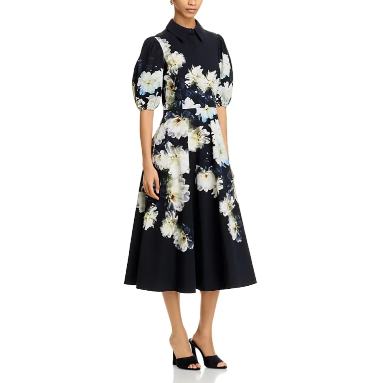 Teri Jon by Rickie Freeman Cotton Puff Sleeve Shirt Dress