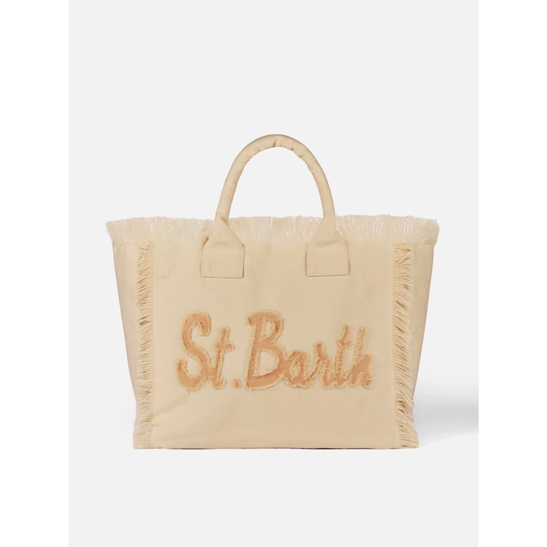 Mc2 Saint Barth Beige Cotton Canvas Vanity Tote Bag With St. Barth Patch Logo Brown - Unisex