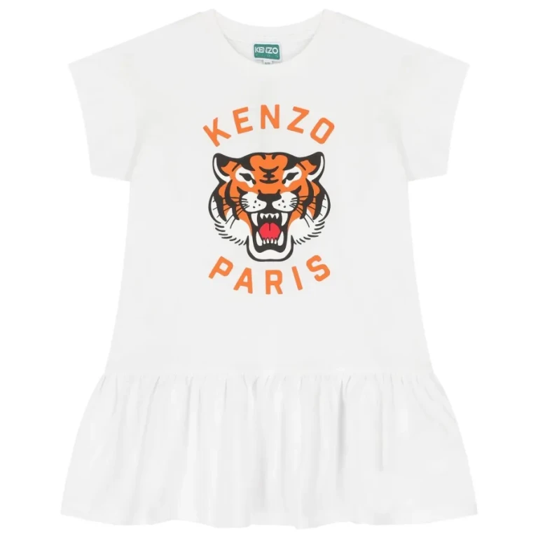 Kenzo Kids Tiger Logo Print Cotton Dress