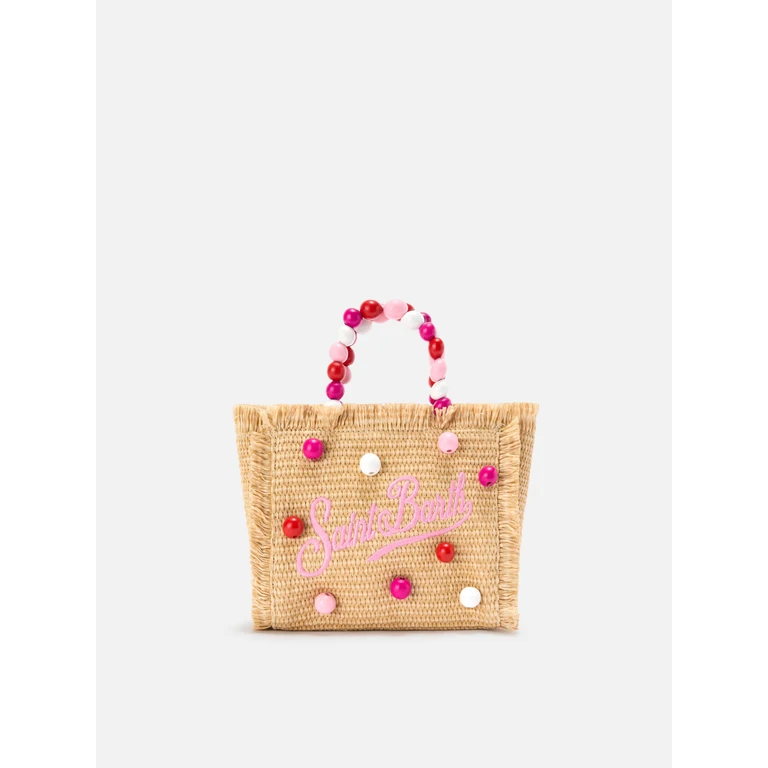 Mc2 Saint Barth Vanity Mini Straw Effect Bag With Beaded Handle Pink - Unisex