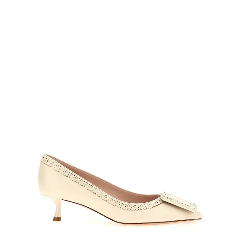 Roger Vivier White Lamb Leather Mid Heel Pumps - Women