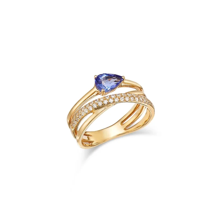 Tanzanite & Diamond Crossover Statement Ring in 14K Yellow Gold