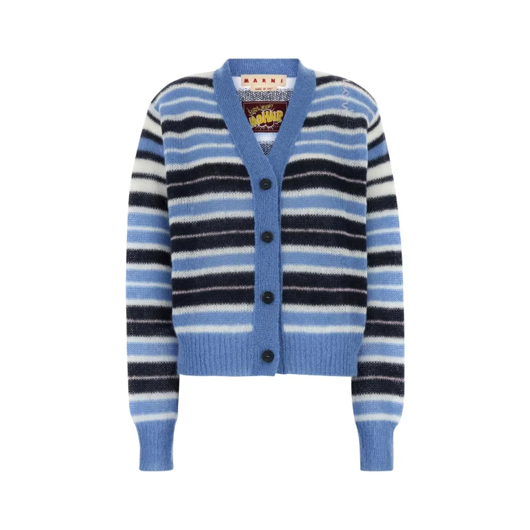 Marni Blue Mohair Wool Blend Cardigan