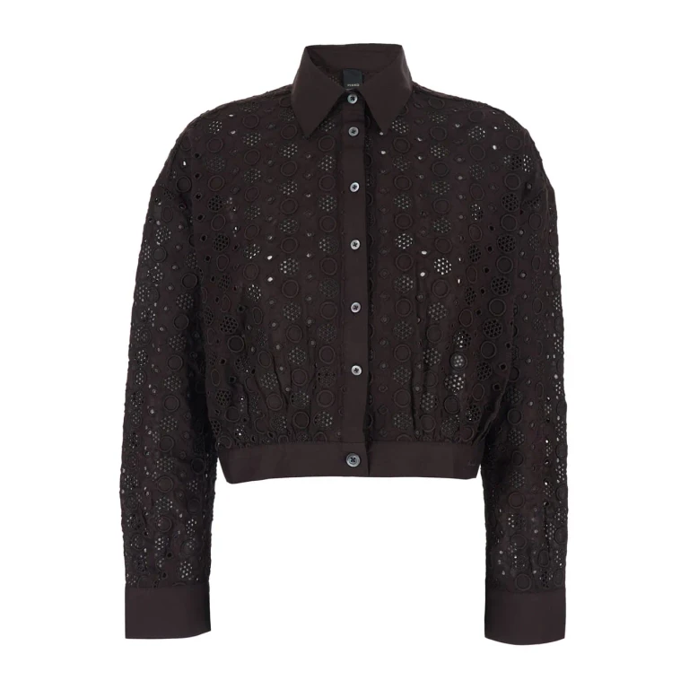 Pinko Shirt With Classic Collar And All-over Embroidery Design In Brown For Women