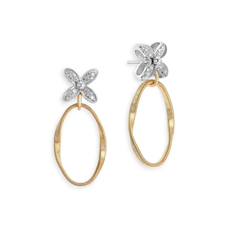 Marco Bicego 18K White & Yellow Gold Marrakech Onde Diamond Flower Drop Earrings