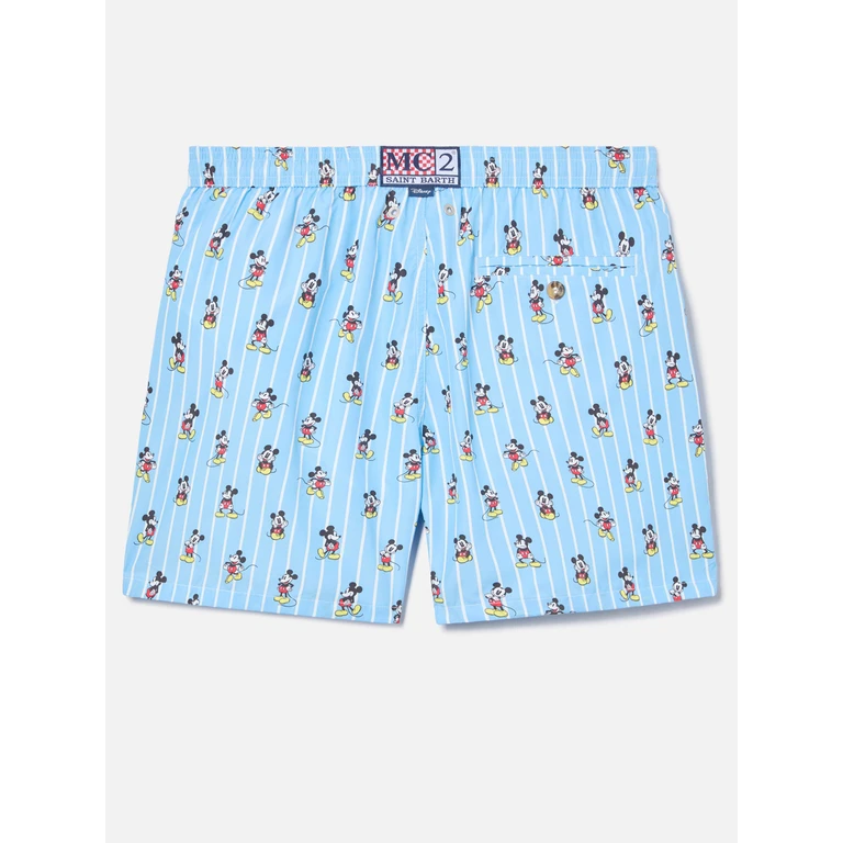 Mc2 Saint Barth Striped Lighting Micro Swim Shorts With Mickey Mouse Print Special Edition Sky Swimshort - Men