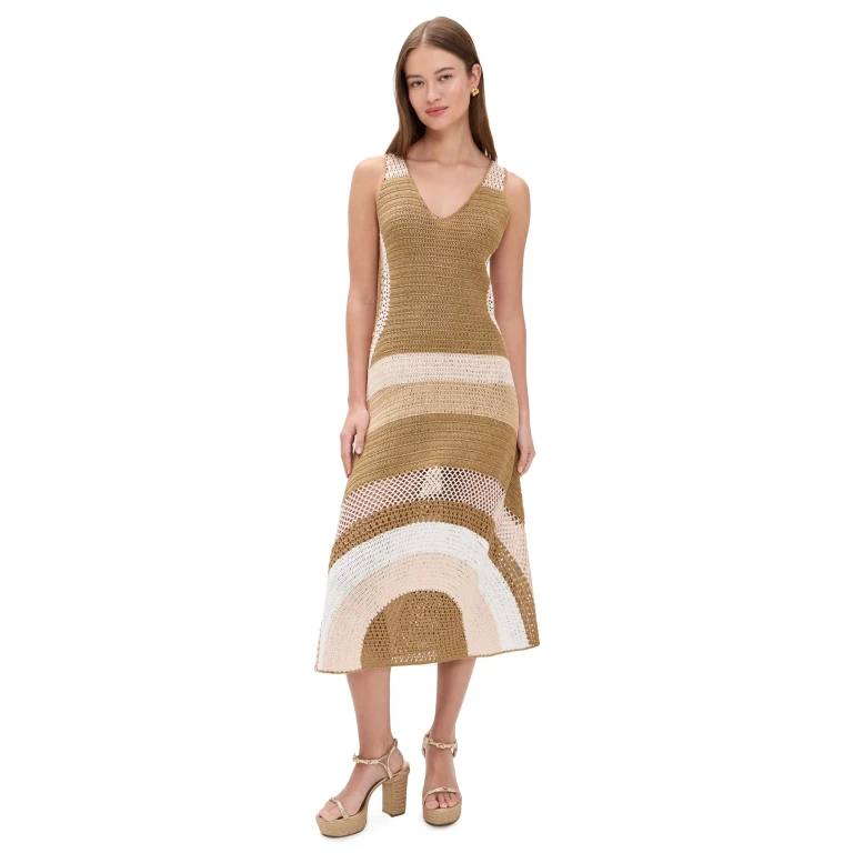 Ramy Brook Cadence Crochet Dress Sandstone Multi Colorblock S