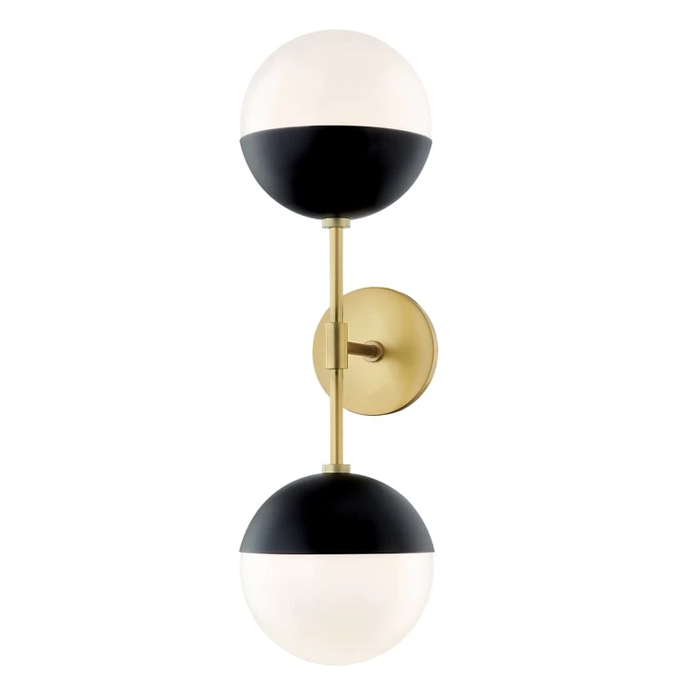 Aged Brass Black Two Light Wall Sconce from the Renee Collection