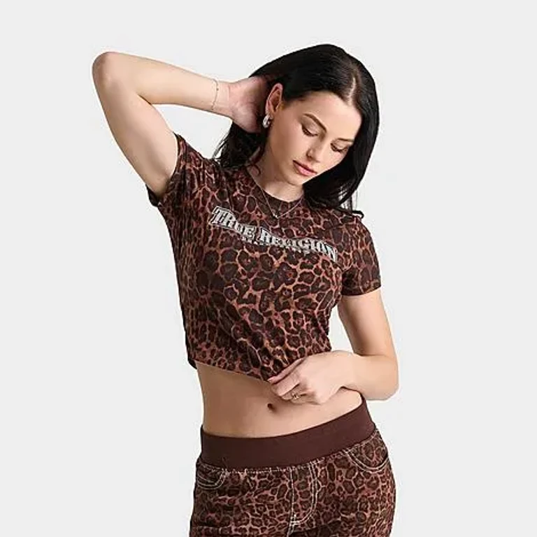 Women's Crystal Logo Baby T-Shirt in Leopard Size: Small