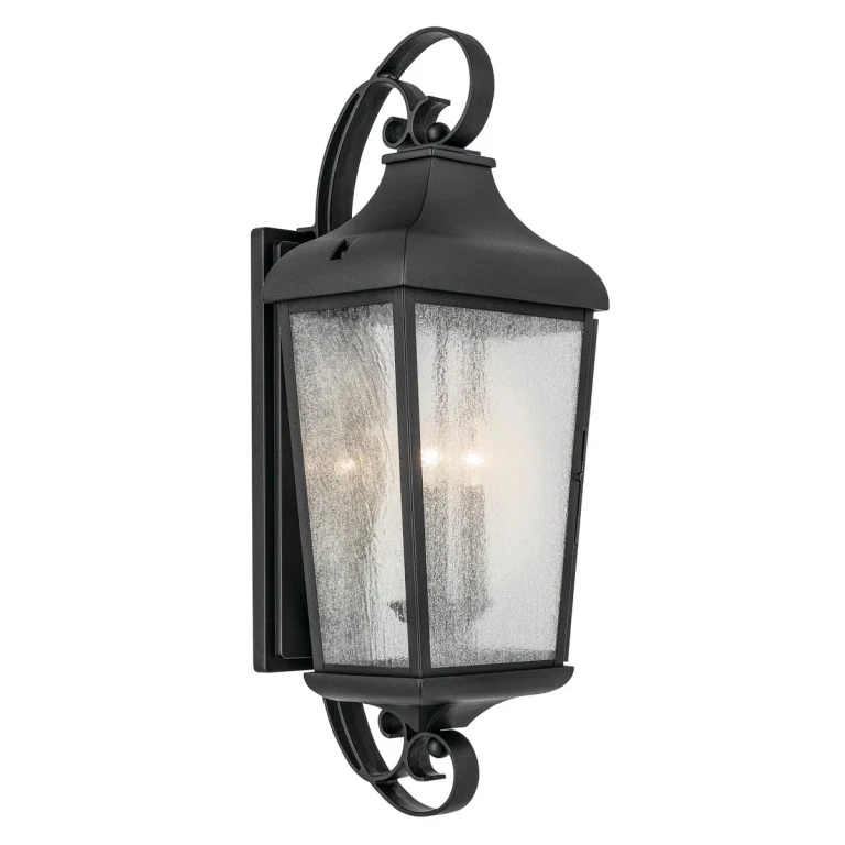 Textured Black Three Light Outdoor Wall Mount from the Forestdale Collection