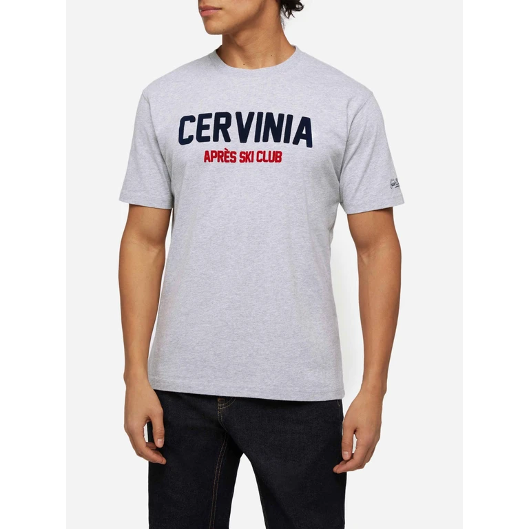 Mc2 Saint Barth Winter Cotton T-Shirt Arnott With Cervinia Aprés Ski Print Melange Grey - Men