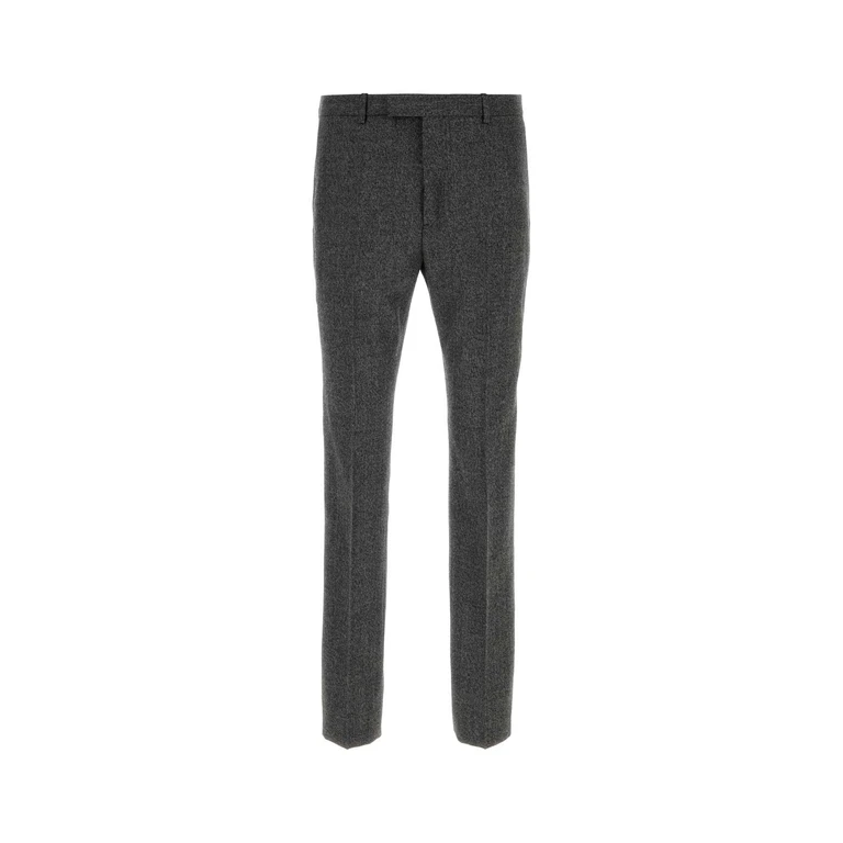 Gucci Melange Charcoal Wool Pant Blackwhite Exterior: Pantaloni - Men
