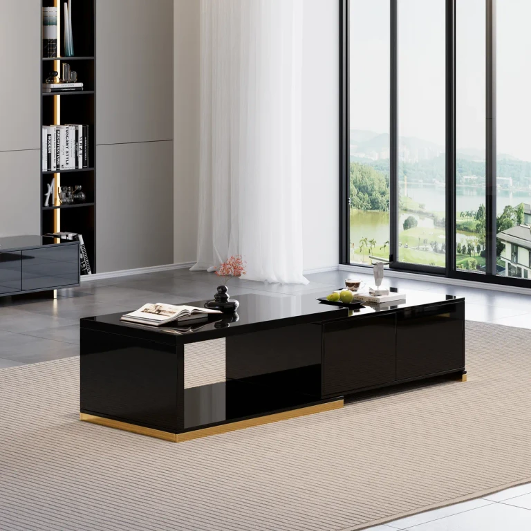 Mordel Extendable Up to 70.8" Rectangle Glossy White Coffee Table with 2 Drawers