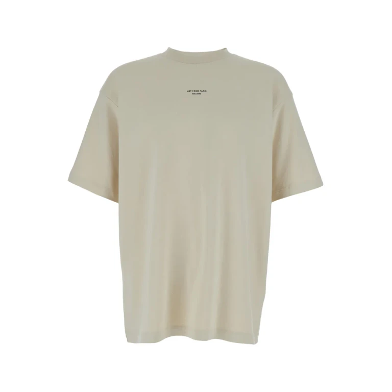 Drôle de Monsieur le T-shirt Slogan Classique Beige Crew Neck T-shirt With Slogan Print On The Front In Cotton For Men