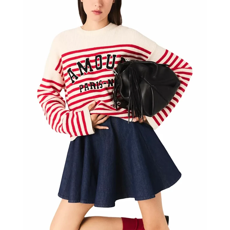 Maje Striped Rib Knit Sweater