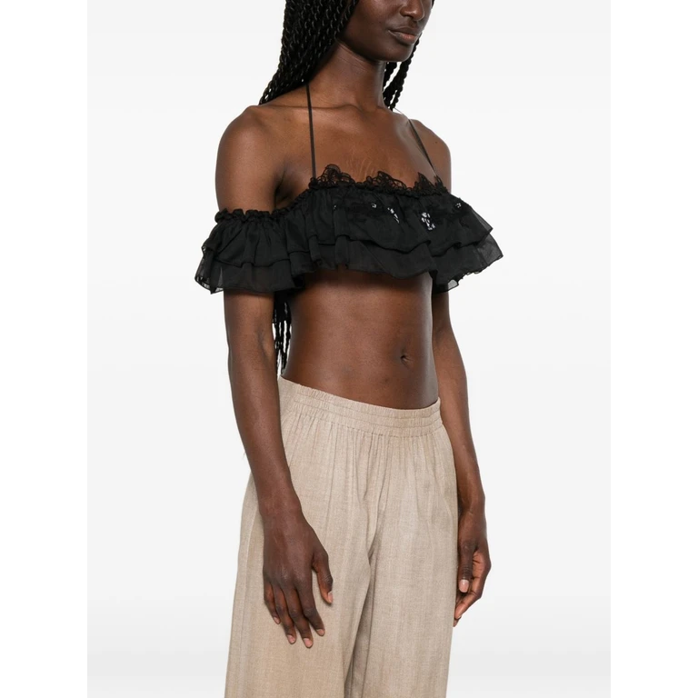 Ermanno Scervino Top Nero Cotton Silk - Women