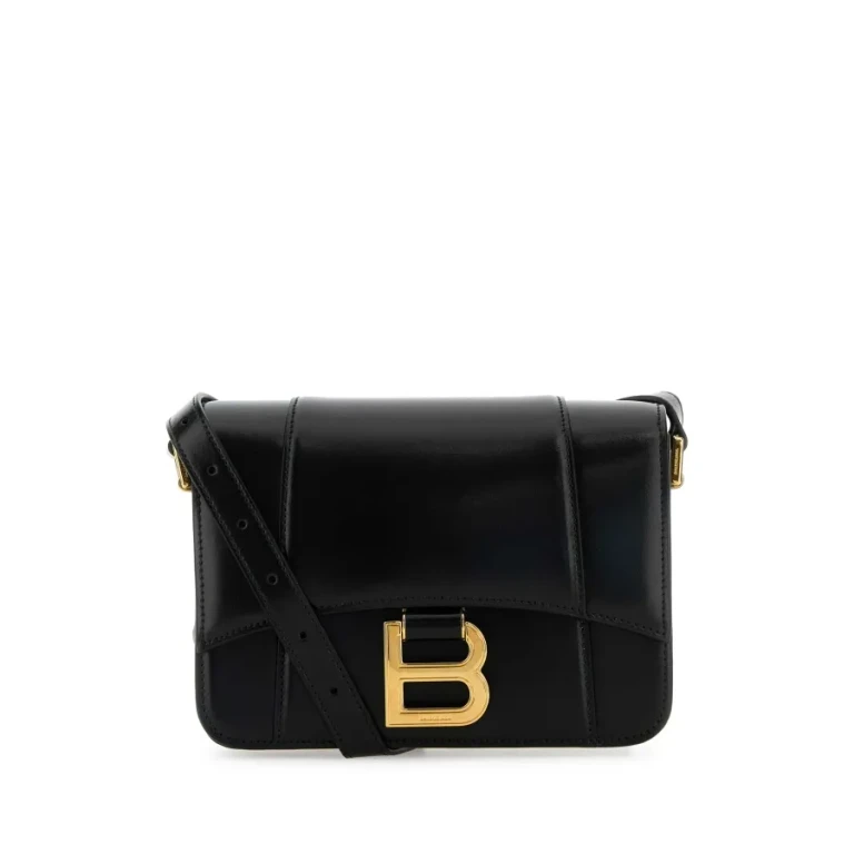 Black Leather Small Hourglass Crossbody Bag