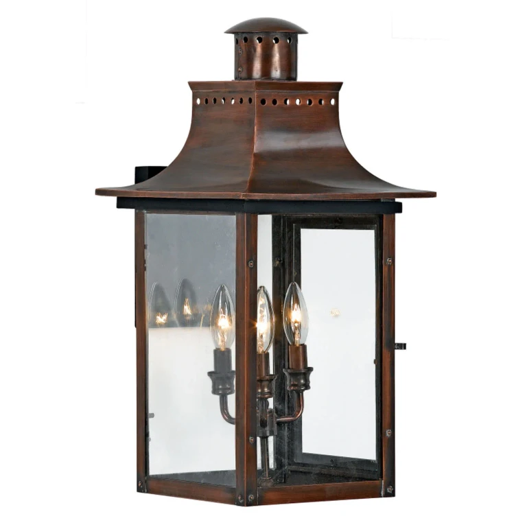 Chalmers 3-Light Outdoor Wall Lantern in Aged Copper