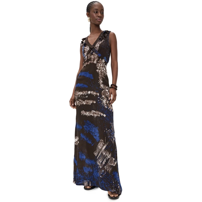 Busayo Kemi Dress Blue/Brown/Peach S