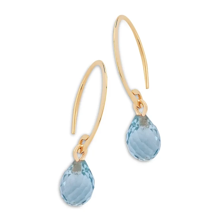 Blue Topaz Briolette Mini Sweep Drop Earrings in 14K Yellow Gold