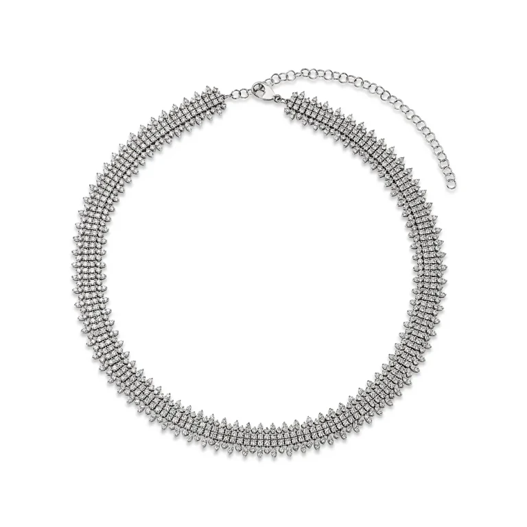 Luxe Collection Diamond Statement Choker Necklace in 14K White Gold, 15.0 tcw